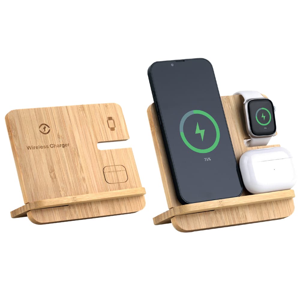 3-in-1 Bamboo Desktop Wireless Charger