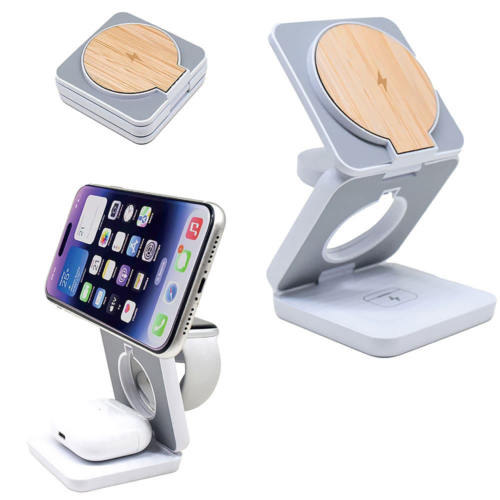 3-in-1 Bamboo Foldable Wireless Charger