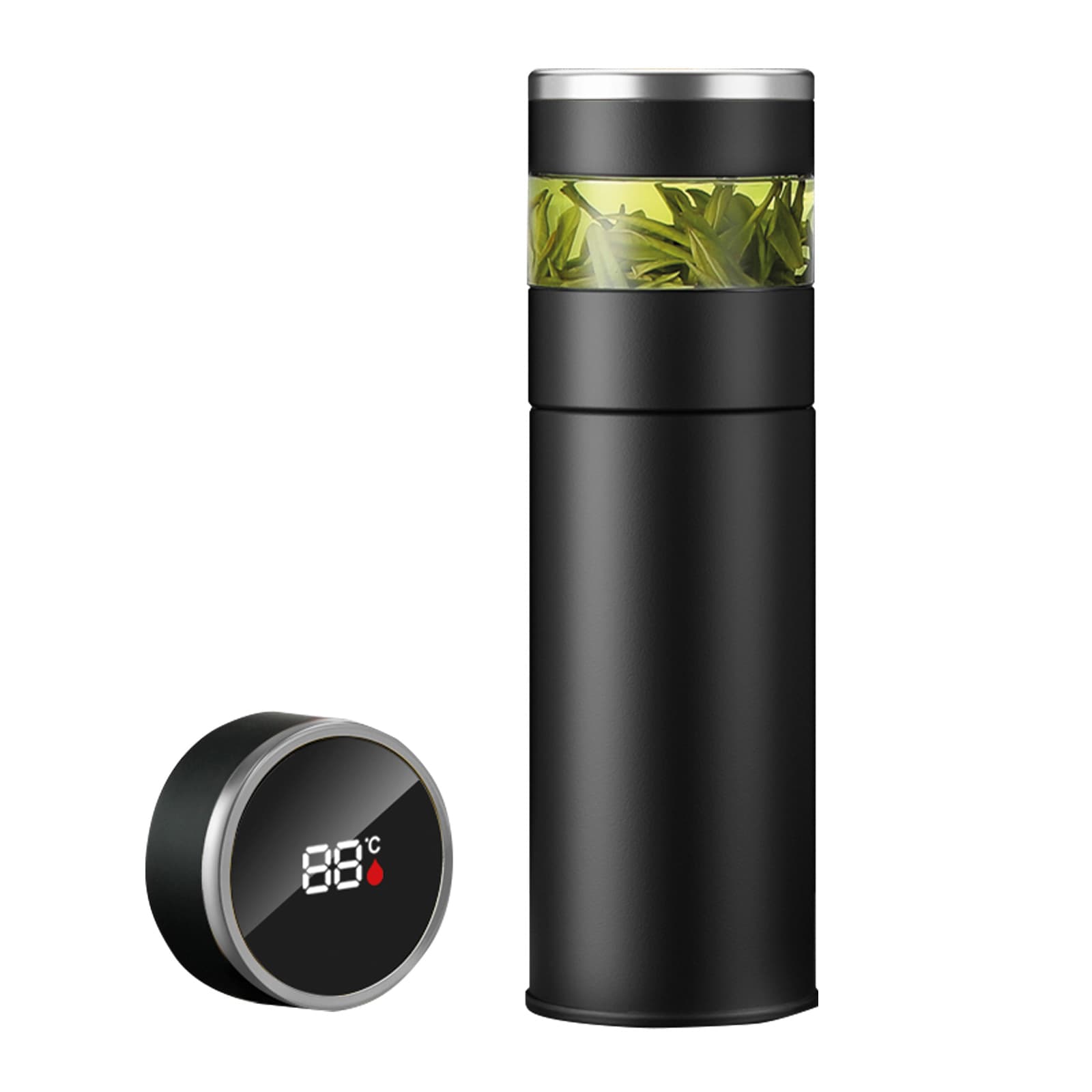 Glass Tumbler with Strainer and Temperature Display